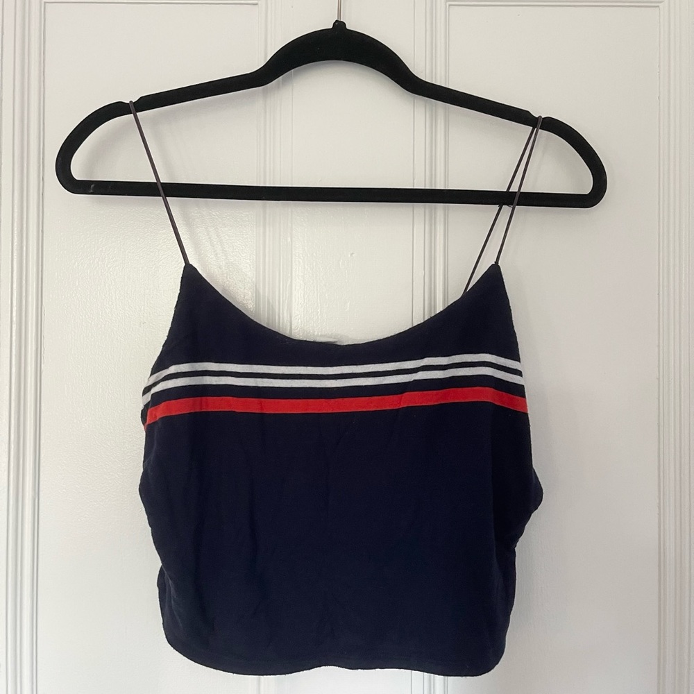 garage navy striped cropped tank